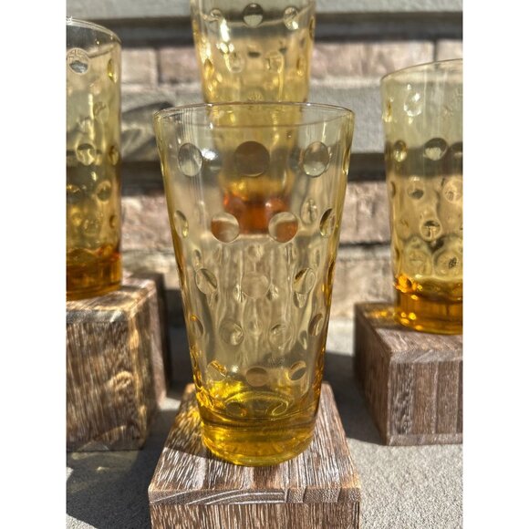 Hazel Atlas Capri Dot/Eldorado Gold Amber Glass Tumblers. - Picture 6 of 8